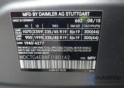 2015 Mercedes-Benz Gla 250 из США, поврежденный, VIN WDCTG4EB8FJ180142